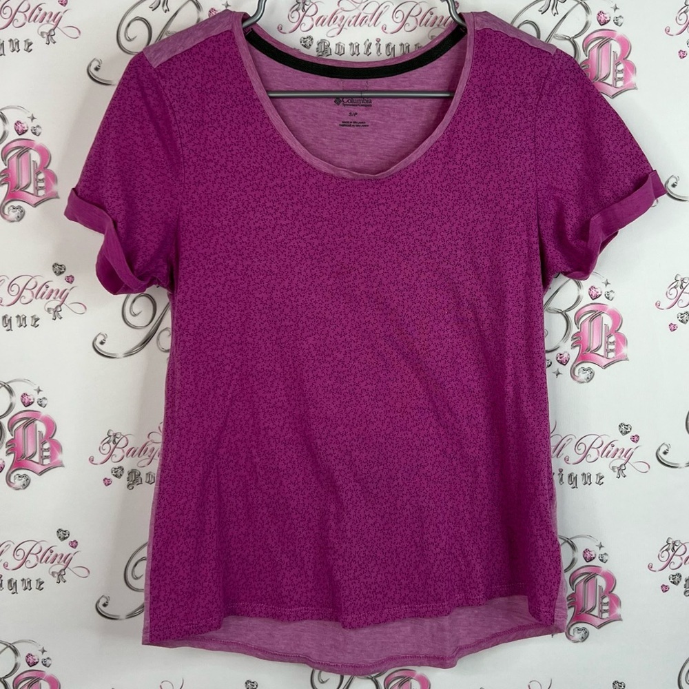 Columbia tshirt tee dual color floral flower purple pink Magenta Short Sleeve